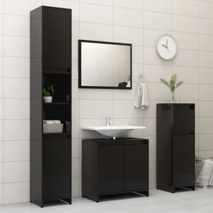 vidaXL vidaXL 4-cz. zestaw mebli łazienkowych, wysoki połysk, czarny, płyta 8720286164235 - Meble łazienkowe - miniaturka - grafika 1