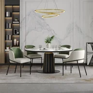 Krzesła - Komplet 4 krzeseł do jadalni z podłokietnikami - 55 x 55 x 85 cm - Len i skóra ekologiczna, nogi metalowe w kolorze czarnym - Beż i zieleń - miniaturka - grafika 1