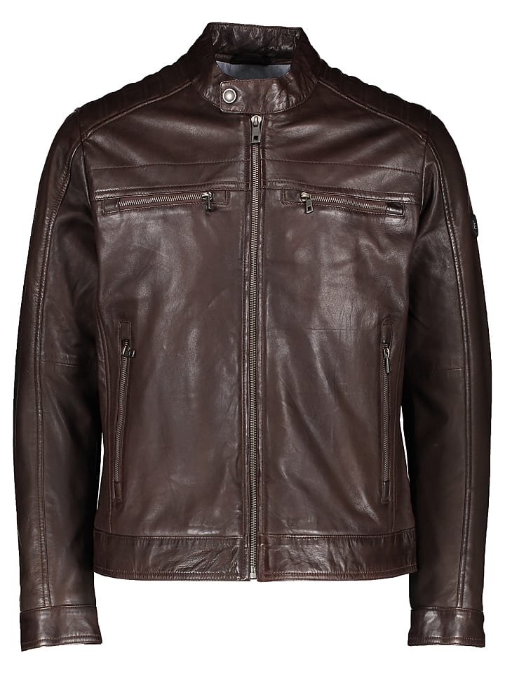 Bugatti Skórzana kurtka w kolorze ciemnobrązowym