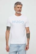 Koszulki męskie - HUGO t-shirt bawełniany męski kolor biały z nadrukiem - Hugo - miniaturka - grafika 1