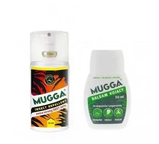 Zestaw - Repelent Środek na komary i inne owady Mugga Strong Spray 50% DEET + Balsam kojący Mugga na ukąszenia i poparzenia 50ml - Zwalczanie i odstraszanie szkodników - miniaturka - grafika 1
