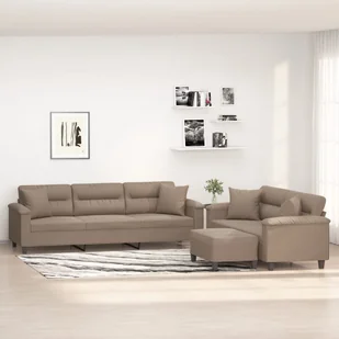 vidaXL 3-częściowy komplet wypoczynkowy, taupe, mikrofibra - Komplety wypoczynkowe - miniaturka - grafika 1