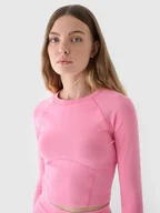 Koszulki i topy damskie - Longsleeve cropped gładki damski 4F 4FRAW24TLONF503-54S Różowy - miniaturka - grafika 1