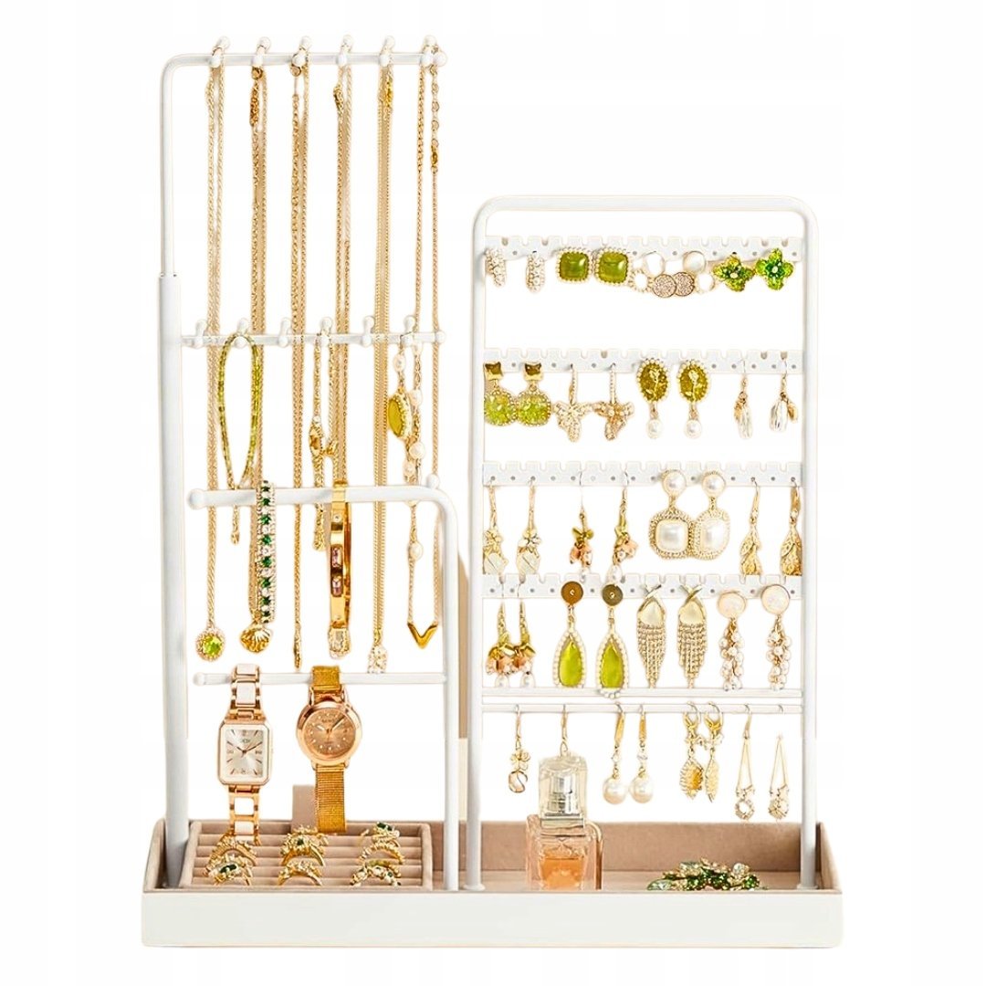 STOJAK NA BIŻUTERIĘ Z AKSAMITNĄ TACĄ ORGANIZER UCHWYT ETUI IDEALNY PREZENT