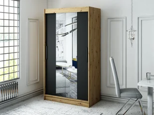 MINIO szafa 120 cm LETO T1 czarny mat / dąb Artisan - Szafy - miniaturka - grafika 1