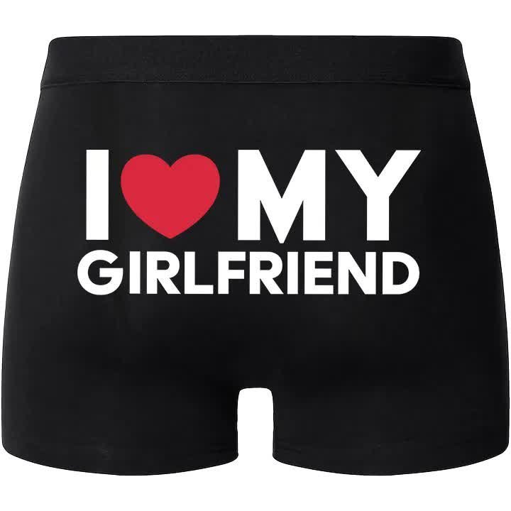 Bokserki Czarne I LOVE MY GIRLFRIEND na Prezent Zabawny Mix Wzorów Rozm M