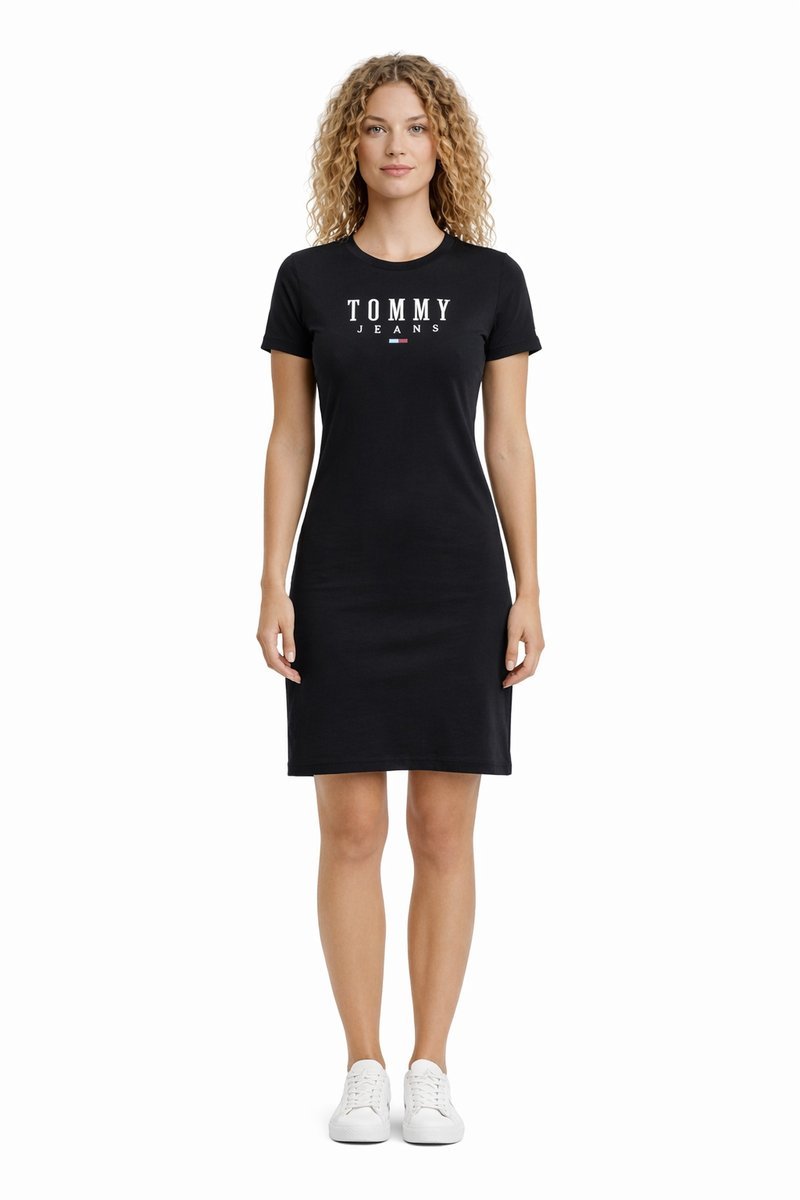 TOMMY HILFIGER CZARNA BAWEŁNIANA SUKIENKA MINI Z KRÓTKIM RĘKAWEM M I4A