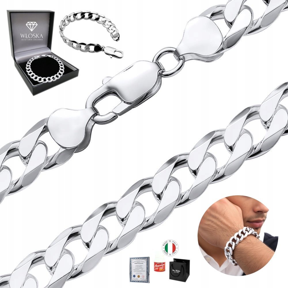 Bransoletka Srebrna Męska Pancerka Srebro 925 Diamentowana 6Mm Prezent