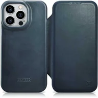 Etui i futerały do telefonów - iCarer CE Oil Wax Premium Leather Folio Case skórzane etui iPhone 14 Pro z klapką magnetyczne MagSafe niebieski (AKI14220706-BU) - miniaturka - grafika 1