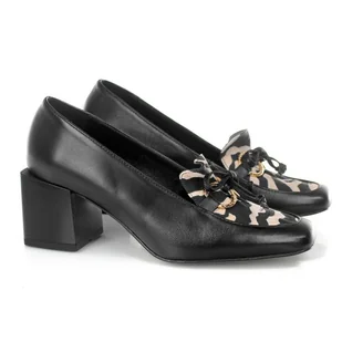 Mokasyny damskie na klocku Karino 3700/043-P CZARNY/BEŻ 40 - Mokasyny damskie - miniaturka - grafika 1