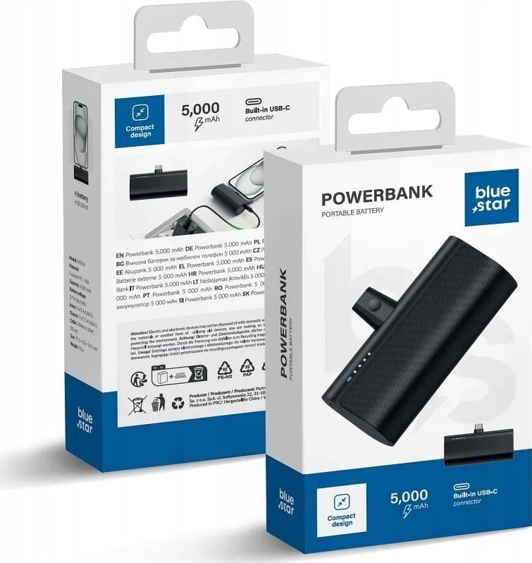 BLUE STAR 5000 mAh z wbudowanym złączem Typ C 2,1A W0556 czarny