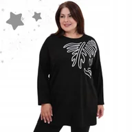 Bluzki damskie - LUŹNA TUNIKA BLUZKA długi rękaw cyrkonie BAWEŁNA czarna 54 56 7XL 8XL 3121 - miniaturka - grafika 1