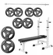 Ławki treningowe - Ławka do wyciskania + sztanga żeliwna 60 kg Gorilla Sports zestaw ze stojakami do ćwiczeń w domowej siłowni - miniaturka - grafika 1