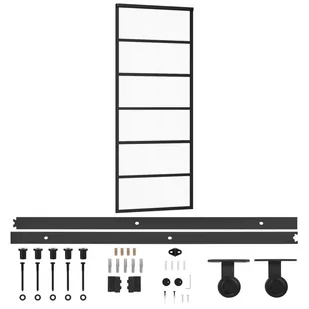 vidaXL Drzwi przesuwne z osprzętem, szkło ESG i aluminium, 76x205 cm - Drzwi wewnętrzne - miniaturka - grafika 1