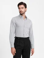Koszule męskie - Męska koszula SLIM FIT z ozdobnej tkaniny szara V2 OM-SHCS-0175 M - miniaturka - grafika 1