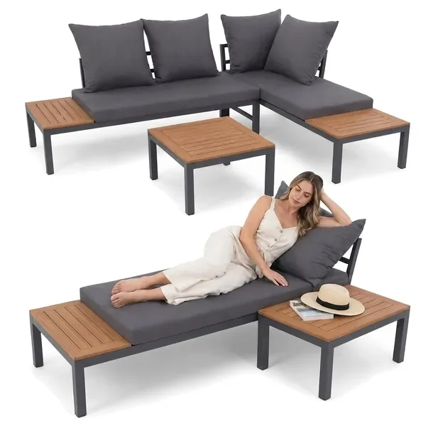 Zestaw Mebli Ogrodowych Narożnik Sofa Modułowa Stolik Komplet Poduszek