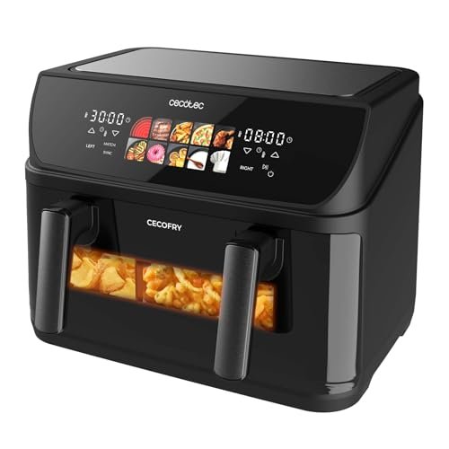 Cecotec Frytkownica na gorące powietrze bez oleju - 10 l - płyta grillowa - grill - podwójne elementy grzejne - Air Fryer Cecofry&Grill Duoheat 10000. 2800 W, ruchoma ścianka działowa, regulacja