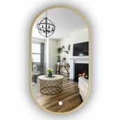 Lustra - ZŁOTE LUSTRO LED OWALNE W RAMIE 90x55 CM + Włącznik na Dotyk - miniaturka - grafika 1