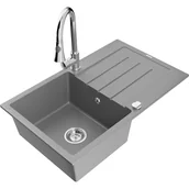 Zlewozmywaki z baterią - Mexen Bruno zlewozmywak granitowy 1-komorowy z ociekaczem i baterią kuchenną Elia, szary - miniaturka - grafika 1