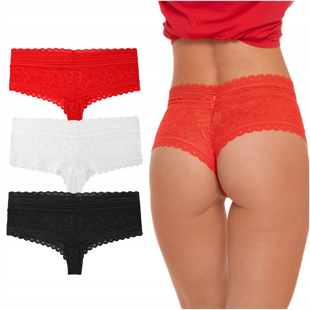 3X FIGI DAMSKIE KORONKOWE WYGODNE BIKINI MAJTKI WYSOKI STAN SZORTY MORAJ XL