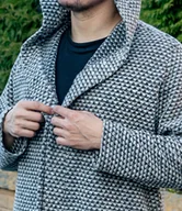 Swetry męskie - Męski Szary Ciepły Wełniany Kardigan Z Kapturem. Świetny Prezent Dla Niego. - miniaturka - grafika 1