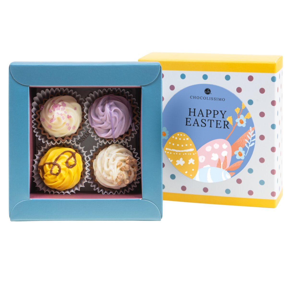 Zestaw 4 pralinek z belgijskiej czekolady w stylu amerykańskich babeczek 75 g Prezent na Wielkanoc