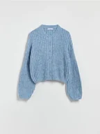 Swetry damskie - Reserved - Kardigan z ozdonym splotem - niebieski - miniaturka - grafika 1