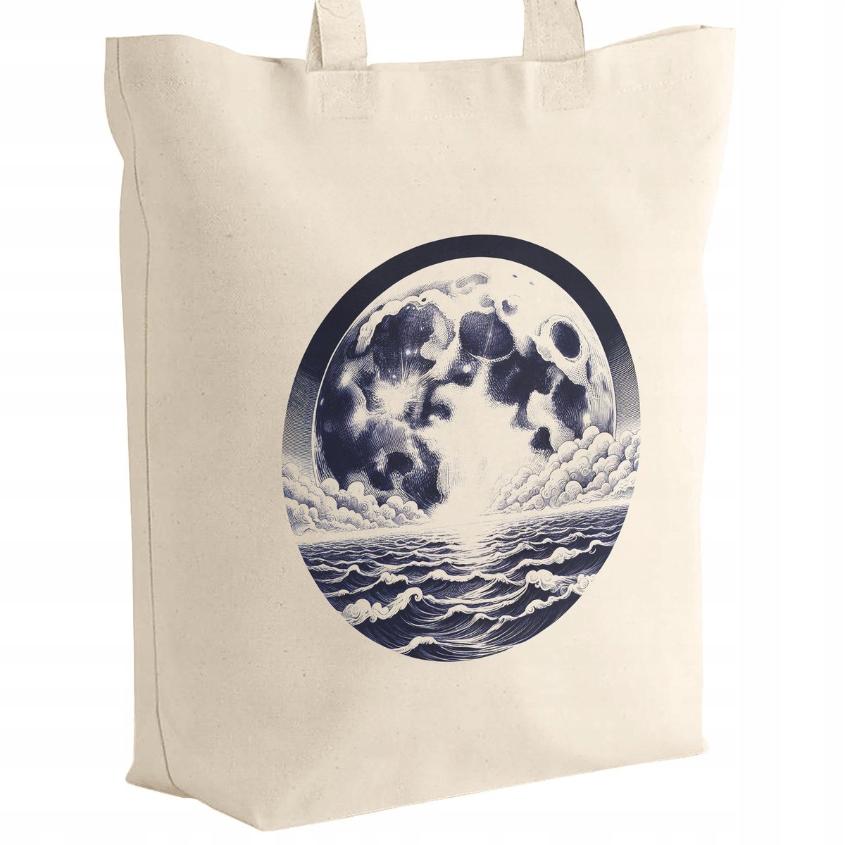 Torba bawełniana z dnem materiałowa na zakupy Z motywem Księżyca Morza