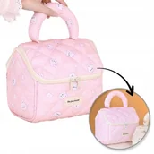 Kosmetyczki, organizery i kuferki - Kosmetyczka rozkładana elegancka kuferek pikowana BUNNY różowa KS131R - miniaturka - grafika 1