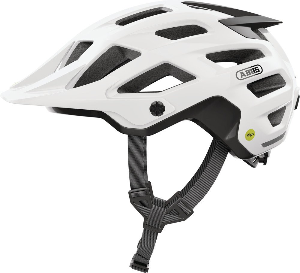 ABUS Kask MTB Moventor 2.0 MIPS - Kask rowerowy z ochroną przed uderzeniami do jazdy w terenie - Kask all-mountain unisex - Błyszczący biały Rozmiar L L (57-61 cm?)
