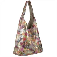 Plecaki worki - Torebka worek skórzana shopper złota w kwiaty - miniaturka - grafika 1