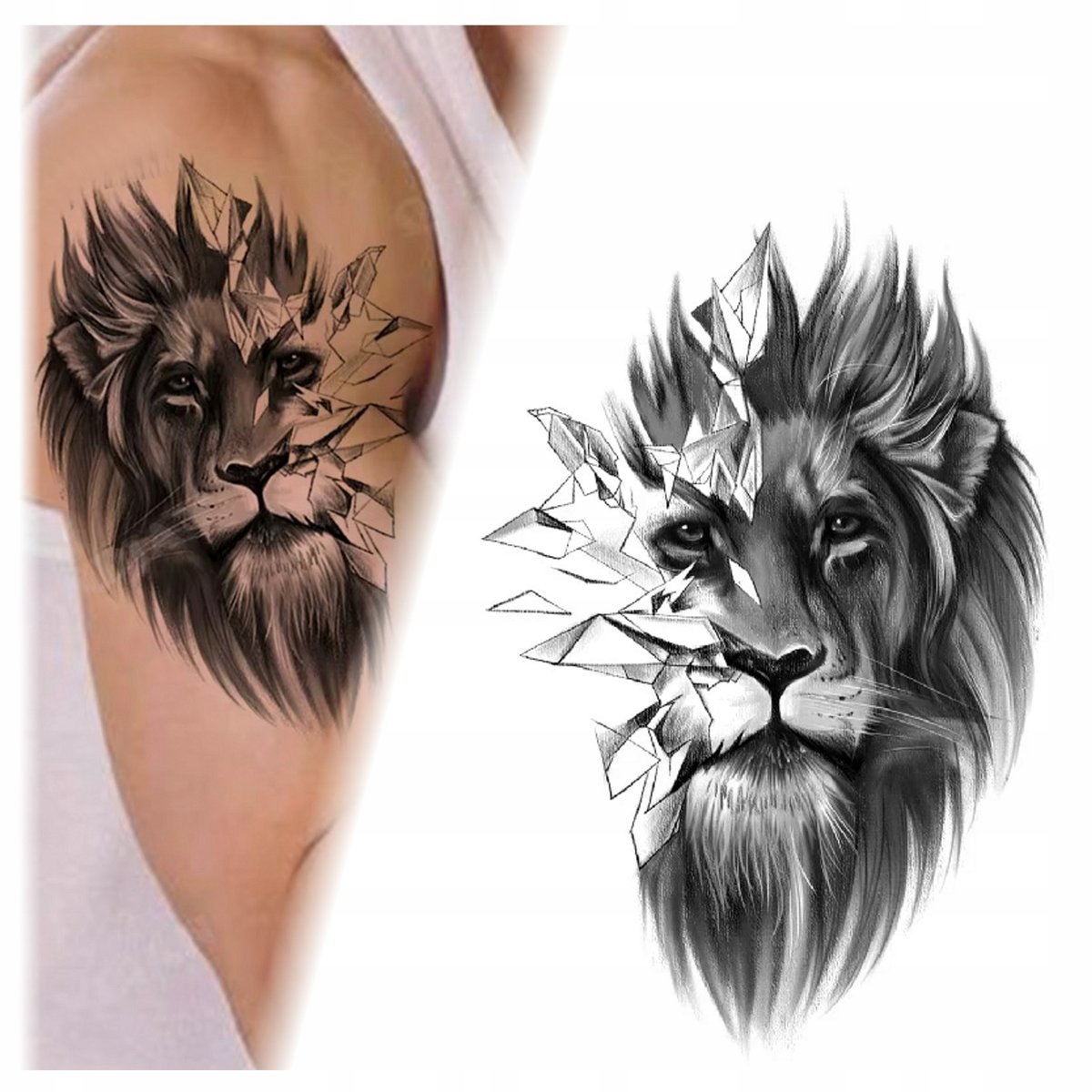 TATUAŻ GŁOWA LWA SZKIC ZMYWALNY TYMCZASOWY WODNY