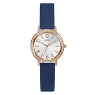 Zegarki damskie - Różowozłoty zegarek Guess Tri Luxe z granatowym paskiem GW0591L1 - miniaturka - grafika 1
