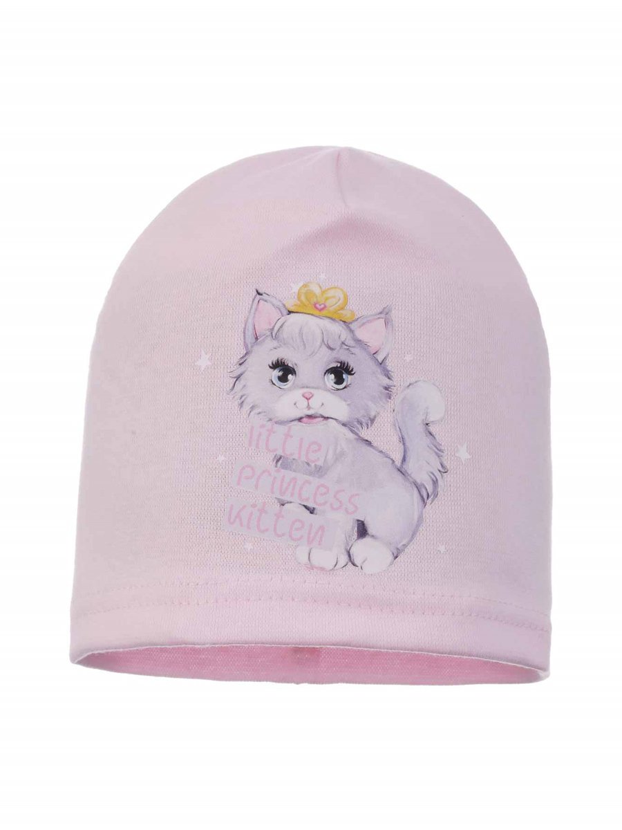 Dziewczęca czapka bawełniana kotek z napisem różowa Ambra r.44/48