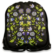 Plecaki worki - Plecak z podszewką folk kaszubski bukiet czarny - miniaturka - grafika 1