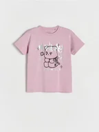 Koszulki dla dziewczynek - Reserved - Bawełniany t-shirt z nadrukiem - brudny róż - miniaturka - grafika 1