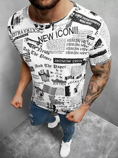 T-SHIRT MĘSKI BIAŁO-CZARNY OZONEE O/BL2254 - Ozonee - Koszulki męskie - miniaturka - grafika 1