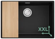 Zlewozmywaki - Podblatowy zlewozmywak granitowy z dużą komorą XXL. Zlew jednokomorowy Czarny Londyn 70. Primagran - miniaturka - grafika 1