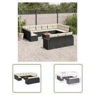 Sofy ogrodowe - The Living Store 14-cz. zestaw wypoczynkowy do ogrodu - poduszki czarny rattan PE - Sofa Ogrodowa - miniaturka - grafika 1