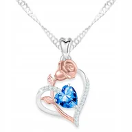 Naszyjniki - Naszyjnik Srebrny Róża Serce z Cyrkoniami Złoty Kwiat Życia SREBRO 925 - miniaturka - grafika 1