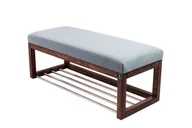 Ławki do przedpokoju - Ławka na buty LPG-4 65cm EMRAWOOD drewno lite kolor orzech siedzisko gładkie kolor popiel - miniaturka - grafika 1