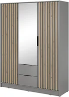 Szafy - Szafa Stilo w kolorze szarym trzydrzwiowa z lustrem i lamelami na froncie - miniaturka - grafika 1