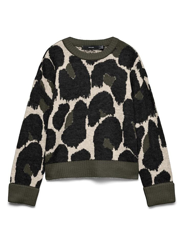 Vero Moda Sweter w kolorze kremowo-oliwkowo-czarnym