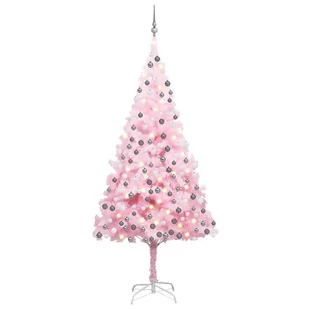 vidaXL vidaXL Sztuczna choinka z lampkami LED i bombkami, różowa, 210 cm, PVC - Choinki - miniaturka - grafika 1