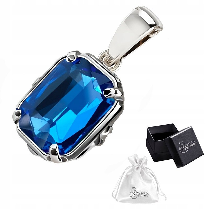 Zawieszka srebrna pr. 925 Elegancki Wisiorek z Kryształem Szafirowym