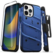 Etui i futerały do telefonów - ZIZO BOLT Series - Pancerne etui iPhone 14 Pro Max ze szkłem 9H na ekran + uchwyt z podstawką (niebieski) - miniaturka - grafika 1