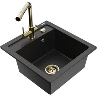 Zlewozmywaki z baterią - Mexen Vito zlewozmywak granitowy 1-komorowy z baterią kuchenną Duero, czarny/srebrny metalik - miniaturka - grafika 1