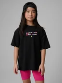 Koszulki dla dziewczynek - 4F T-shirt loose z nadrukiem dziewczęcy - czarny 146/152 (10-12 lat) - miniaturka - grafika 1