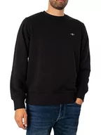 Bluzy męskie - GANT Męska bluza REG Shield C-Neck Sweat, czarna, standardowa, czarny - miniaturka - grafika 1