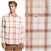 Koszule męskie - Lee WORWEAR SHIRT 2.0 Redwood luźna pastelowa bawełniana koszula w kratę M - miniaturka - grafika 1